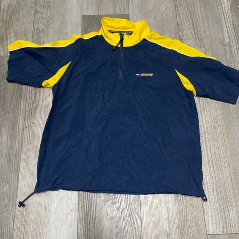 Vintage Tommy Hilfiger Athletics nylon mesh 1/4 zip pullover XL blue yellow